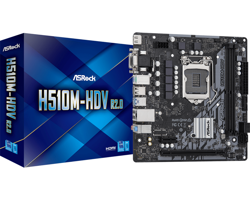 Дънна платка ASRock H510M-HDV R2.0, LGA1200, DDR4, mATX 12
