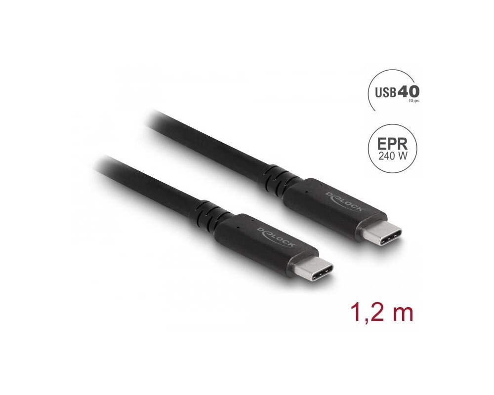 Кабел Коаксиален кабел Delock USB4 40 Gbps, USB PD 3.1, 1.2 m, Power Range 240 W 2