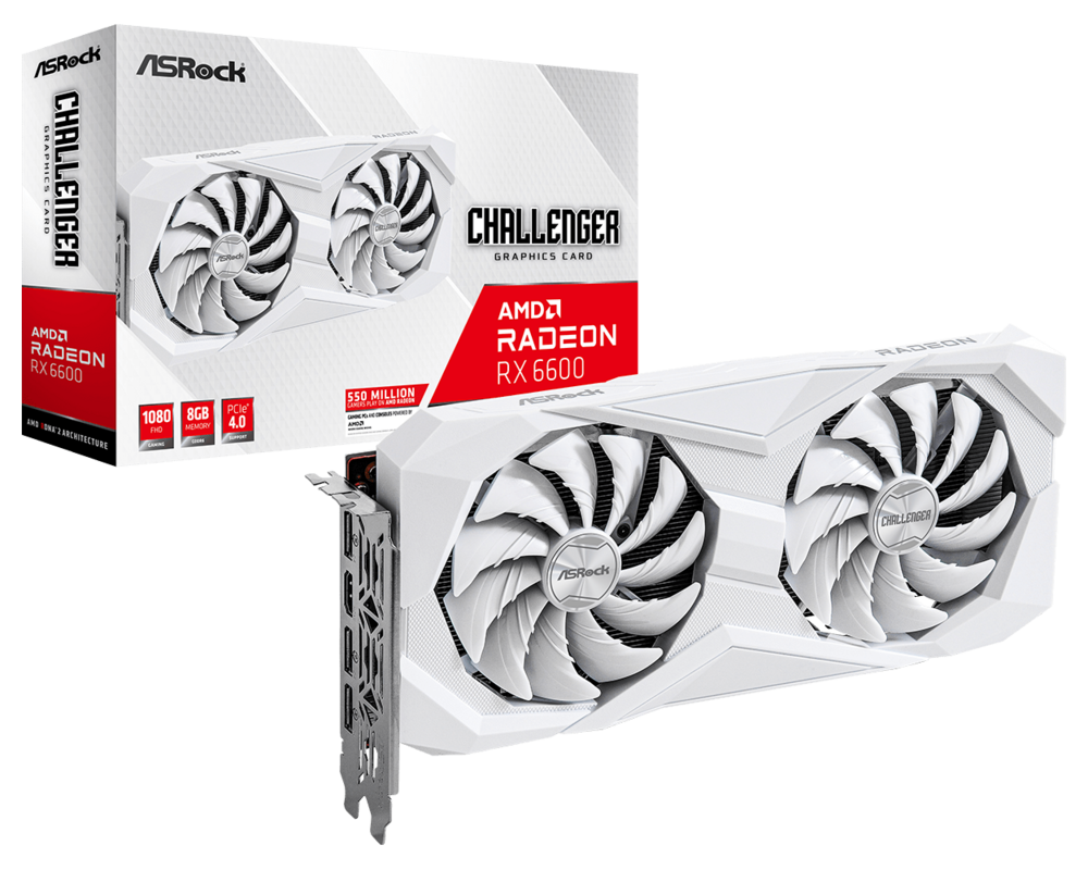 Видеокарта Видеокарта ASRock AMD Radeon RX 6600 Challenger White 8GB 6