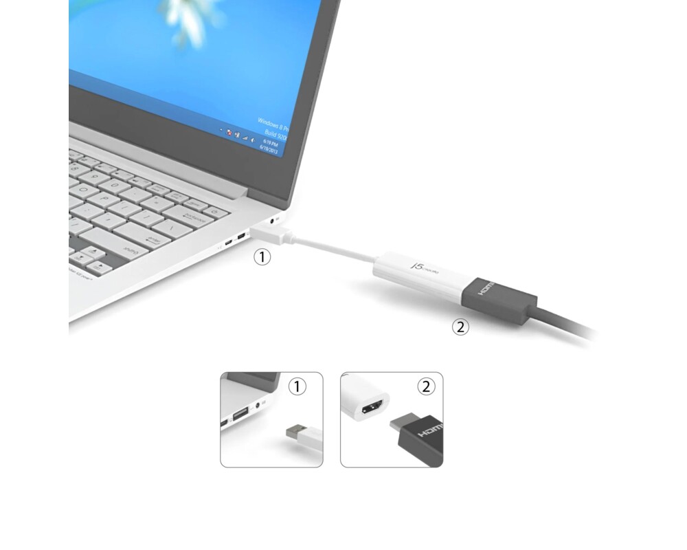 Адаптери j5create JUA254, USB-A към HDMI, Бял 7