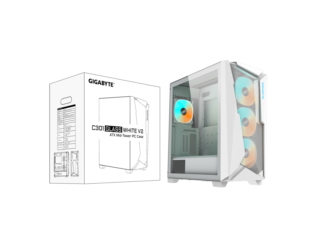Кутия Gigabyte C301 WHITE V2, TG, Mid-Tower 8