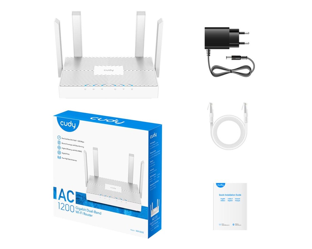 Рутер CUDY WR1300E, Двубандов AC1200, 300+867 Mbps, 3xGigabit 4