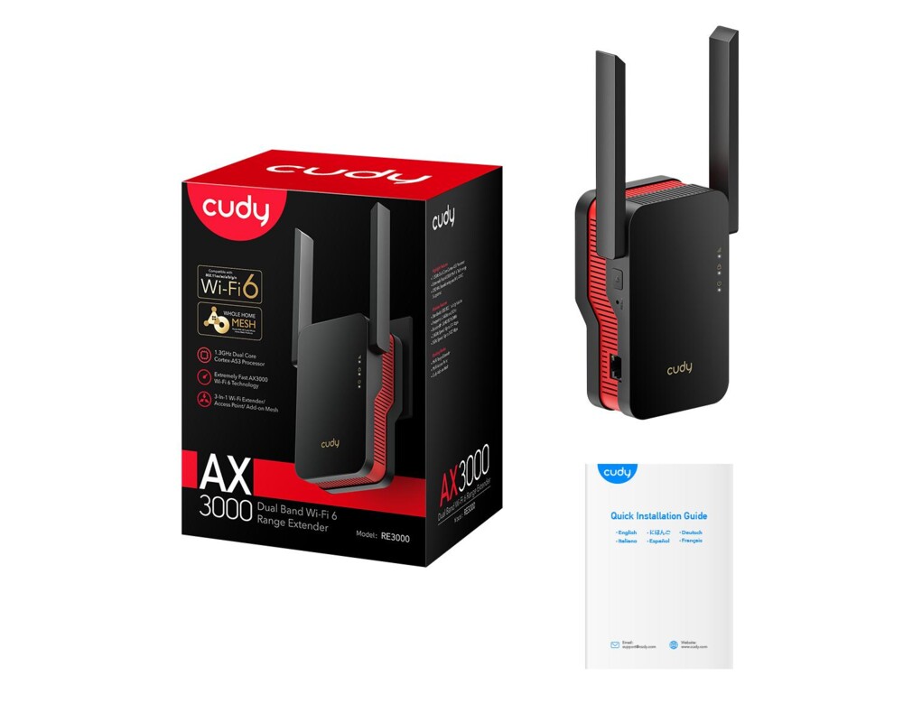 Безжичен усилвател Усилвател Cudy RE3000, AX3000 Dual Band, 2.4/5 GHz, 574 - 2402 Mbps, Gigabit 5