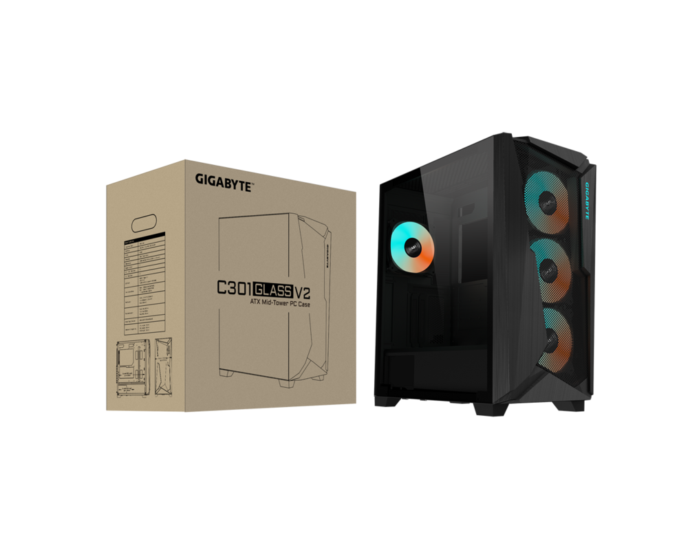 Кутия Gigabyte C301 Black V2, TG, Mid-Tower 8