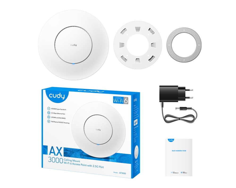 Access point (Точка за достъп) Cudy AP3000, AX3000, 2.4/5 GHz, 571 - 2402 Mbps, 1× 2.5 Gbps Ethernet Port (PoE In) 5