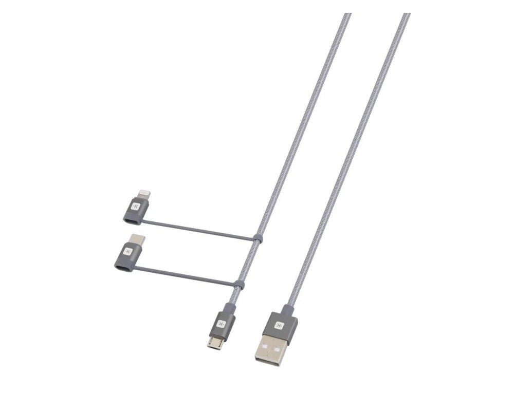 Кабел Skross 3 в 1, USB-A - USB-C/ Lightning/ Micro USB , Метална оплетка, 0.3 м 2