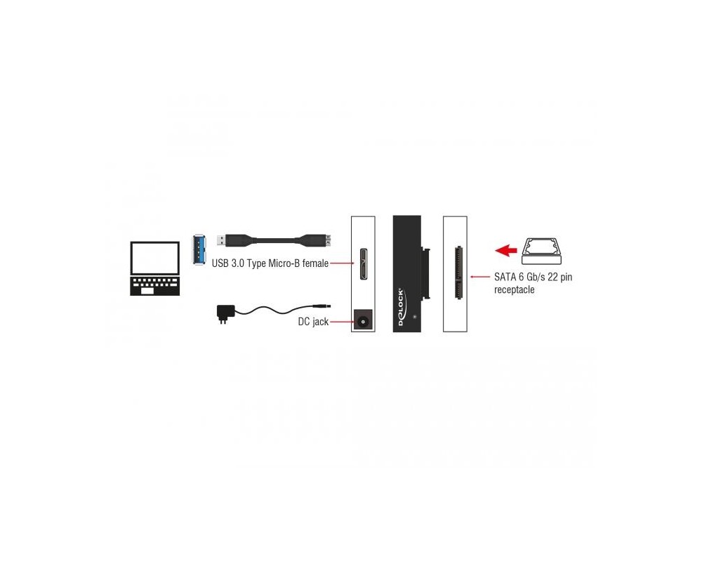 Адаптери RAID Delock, SuperSpeed USB 5 Gbps (USB 3.2 Gen 1) - SATA 6 Gbps, Вкл. захранване 4