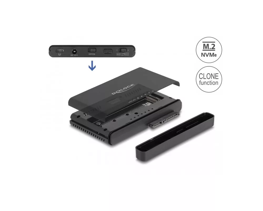 Адаптери RAID Delock, USB-C - 1 x M.2 NVMe SSD + 1 x SATA SSD / HDD, Функция клониране 2
