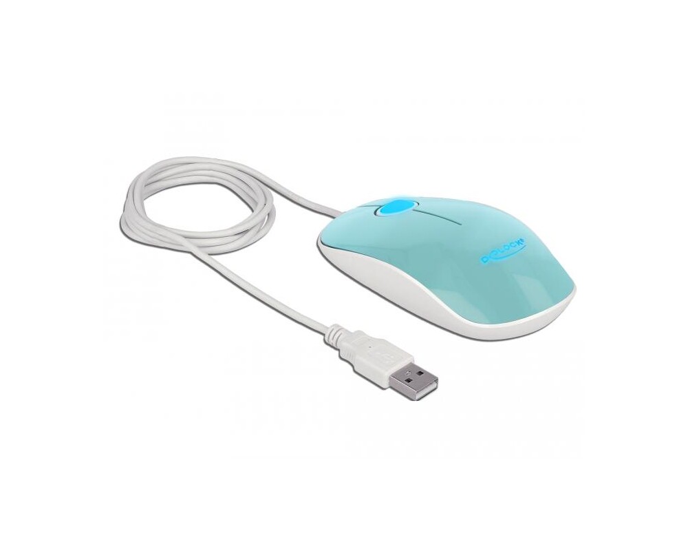 Мишка Оптична мишка DeLock, USB-A, Кабел 1.3 м, USB, 1200 dpi, Tюркоаз 2