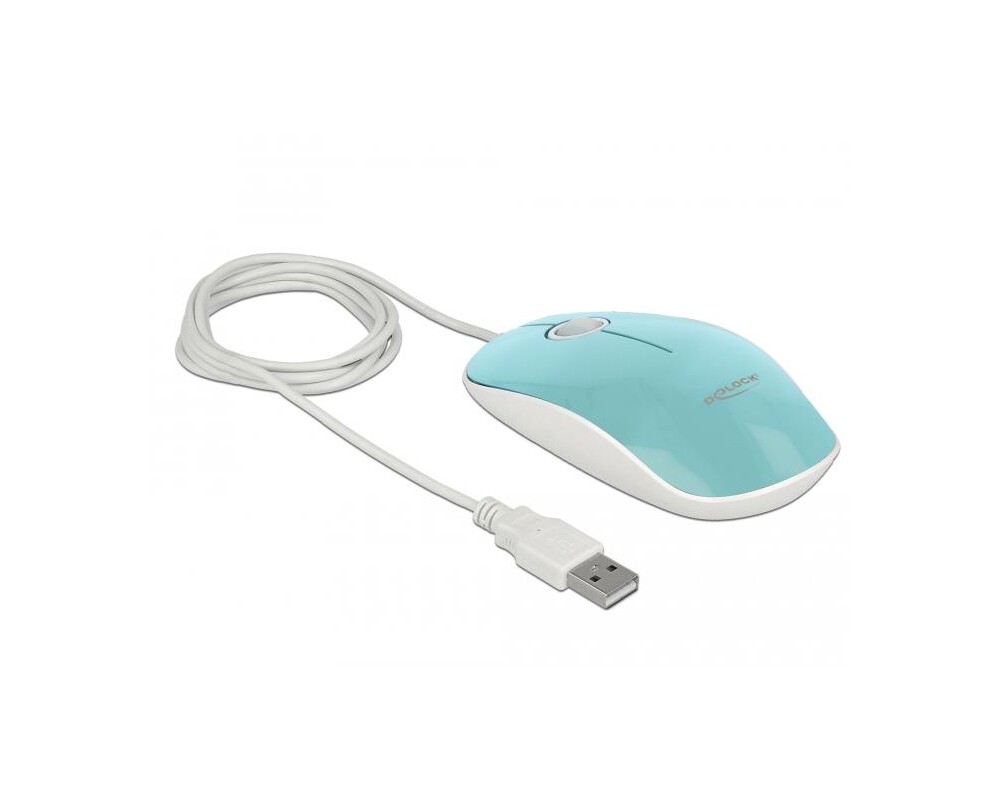 Мишка Оптична мишка DeLock, USB-A, Кабел 1.3 м, USB, 1200 dpi, Tюркоаз 3