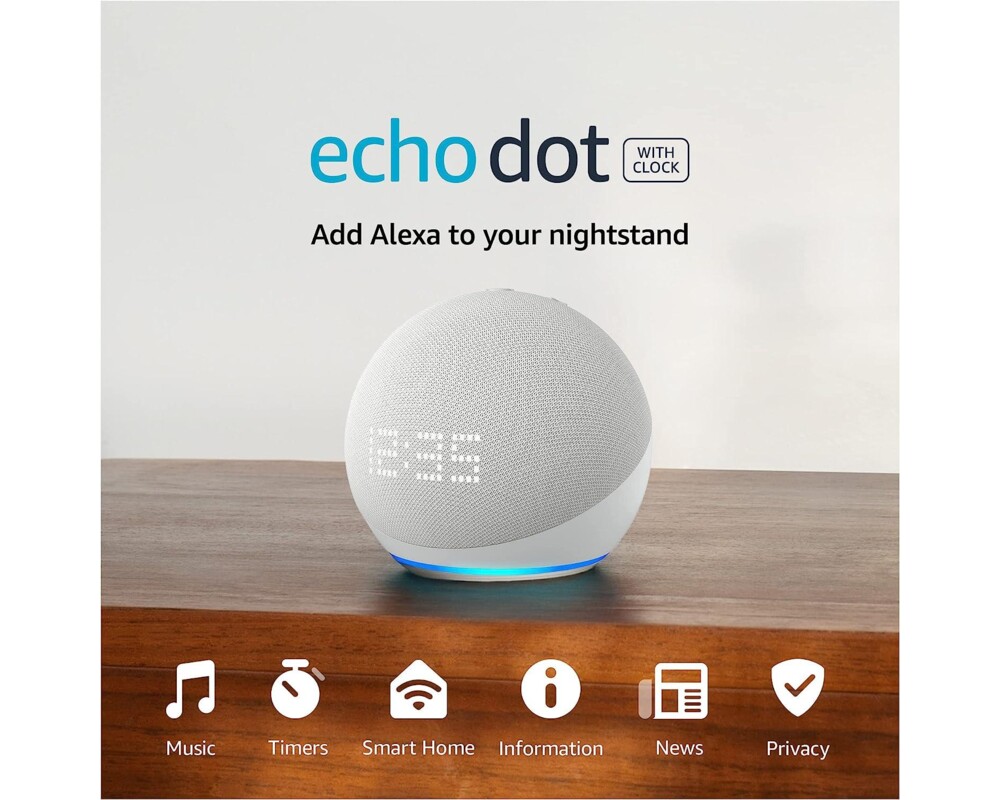 Тонколони Amazon Echo Dot 5, B09B8vn8yq, Гласов асистент, Alexa, Часовник, Бяла 4
