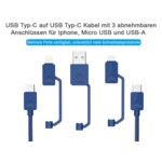 <span>Кабел</span> за зареждане Type-C- Micro USB/ Lightning/ USB-A син цвят PDC-3 XTAR <span class='catalog-num-in-name'>CABLE-PDC-3</span> - 