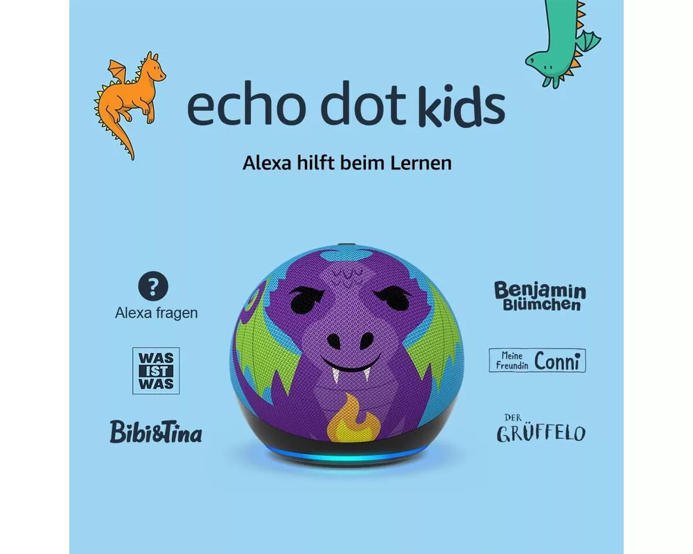 Тонколони Amazon Echo Dot Kids, Гласов асистент, Alexa, Дракон 2