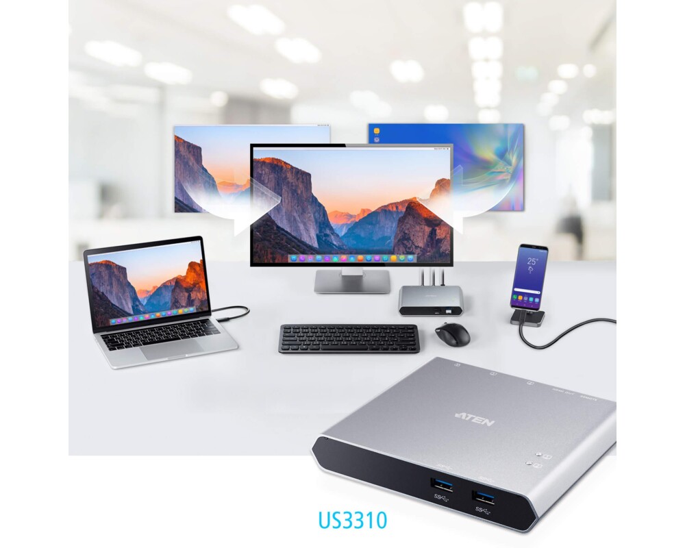 KVM switch KVM превключвател, ATEN US3310, 2-портов, 4K, HDMI, USB-C 4