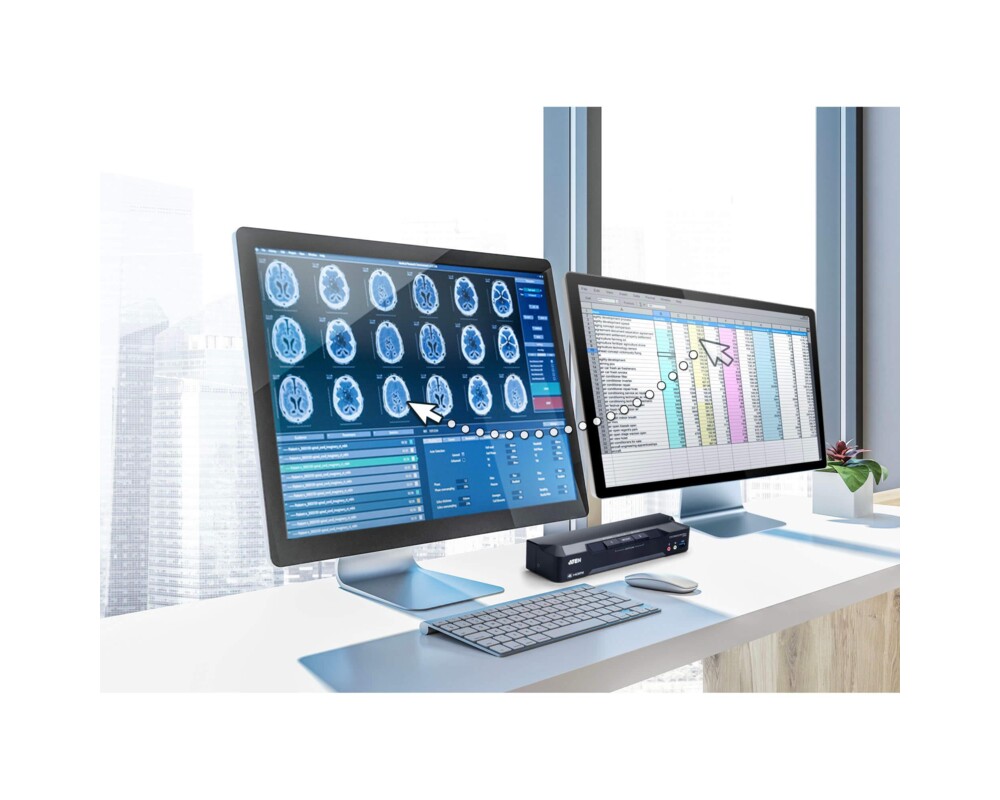 KVM switch KVM превключвател, ATEN CM1942, 2-портов, USB, HDMI, DisplayPort, Mini-Matrix Boundless 7