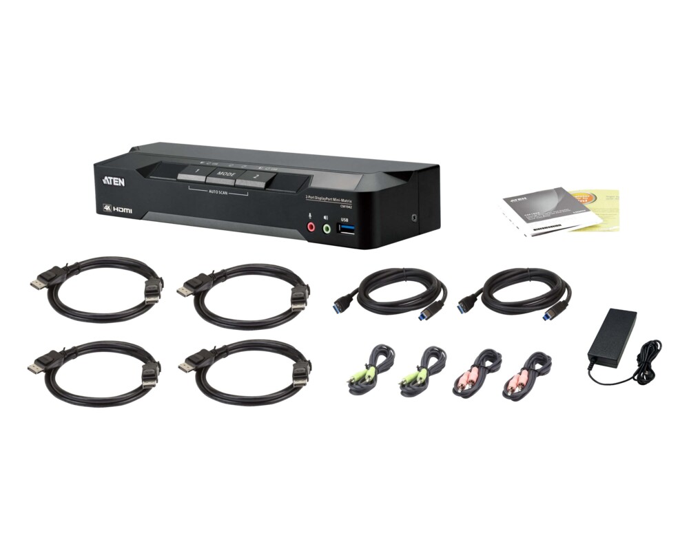 KVM switch KVM превключвател, ATEN CM1942, 2-портов, USB, HDMI, DisplayPort, Mini-Matrix Boundless 4