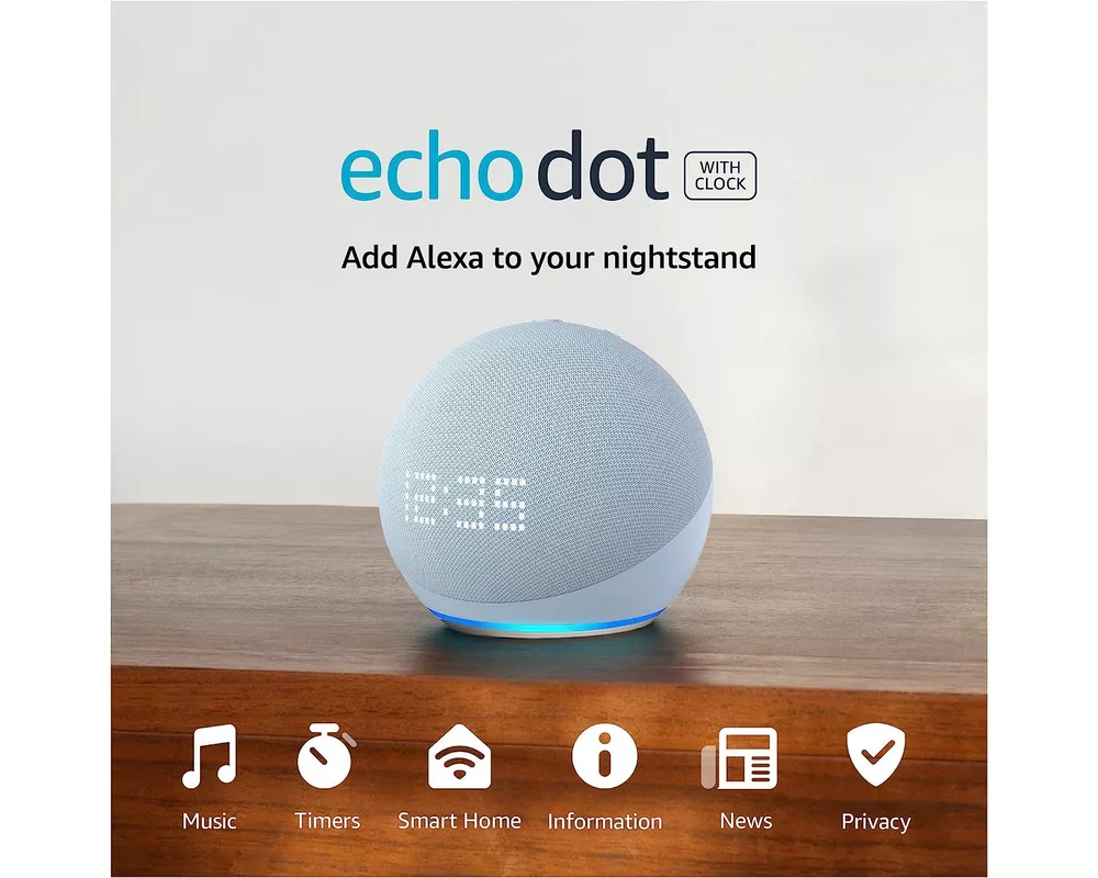 Тонколони Amazon Echo Dot 5 (5th Gen), Alexa, Часовник, Синя 2
