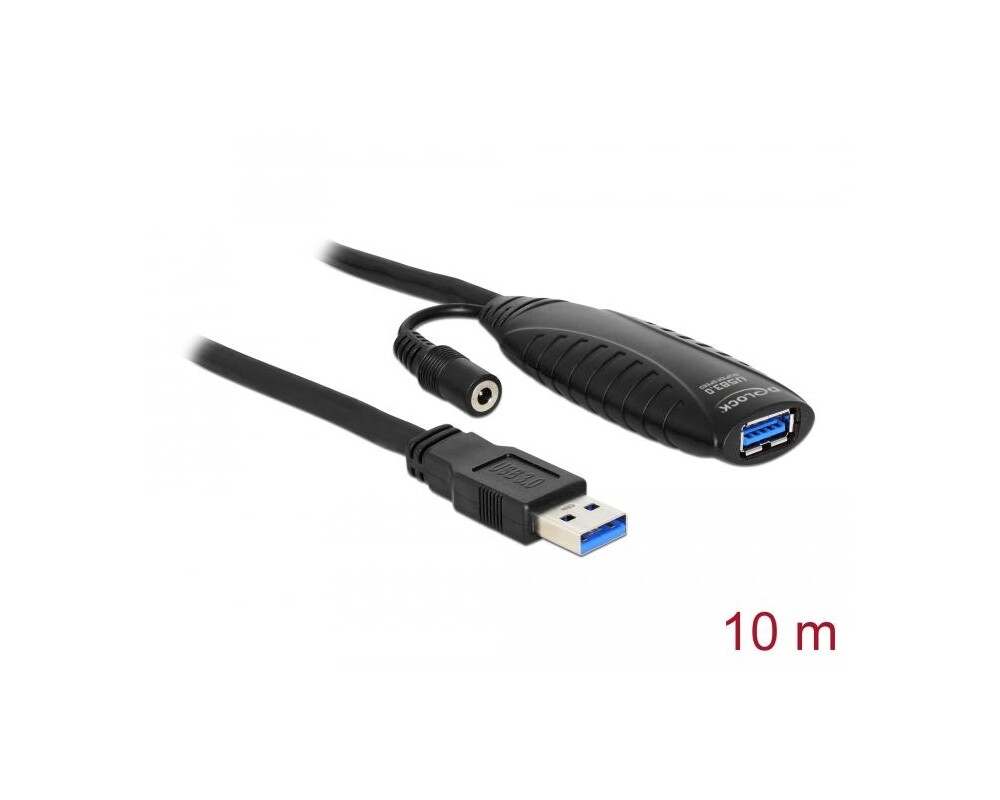 Адаптери Удължителен кабел DeLock, Активен, USB-A мъжко - USB-A женско, USB 3.0, 10 м 2