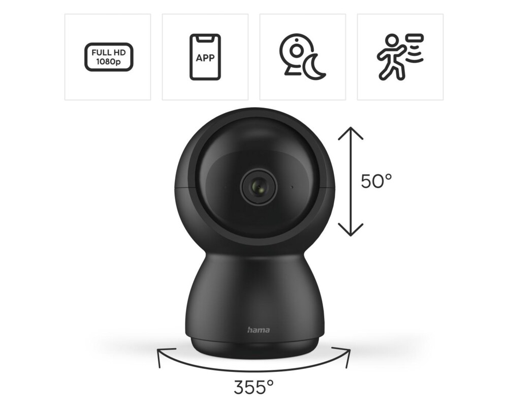 Цифрова IP камера   HAMA, 1080p WiFi, За закрито, Сензор за движение, Нощно наблюдение, Черен 6