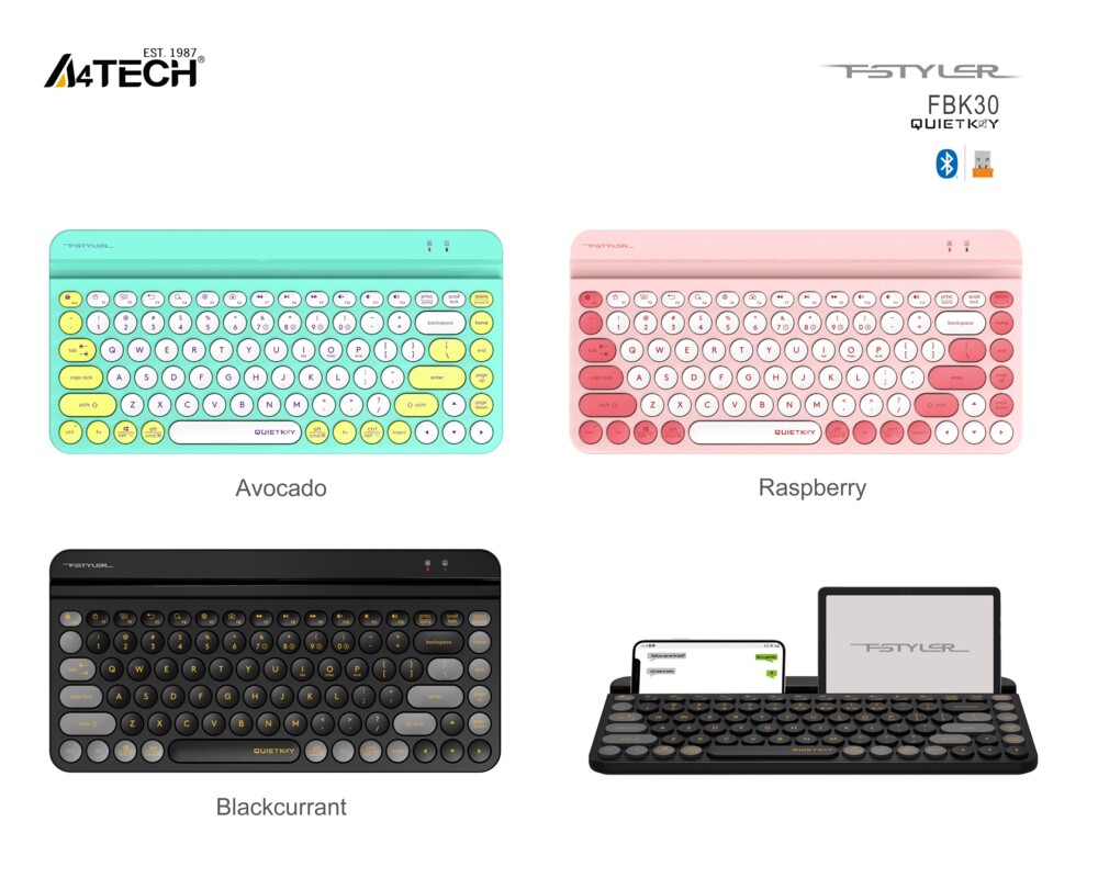 Клавиатура Безжична клавиатура A4tech Fstyler FBK30, Bluetooth, 2.4G, Стойка за телефон, Кирилизирана, Авокадо 6