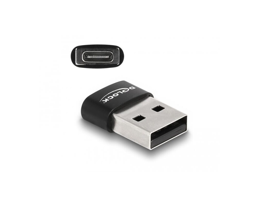Адаптери Delock, USB 2.0, USB Type-A мъжко - USB Type-C женско, Черен 2
