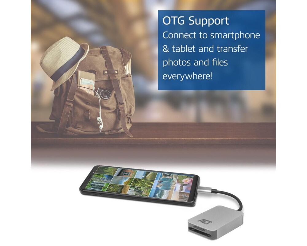 Четец за карти Четец за SD / micro SD карти ACT AC7056, SDXC, USB-C 6