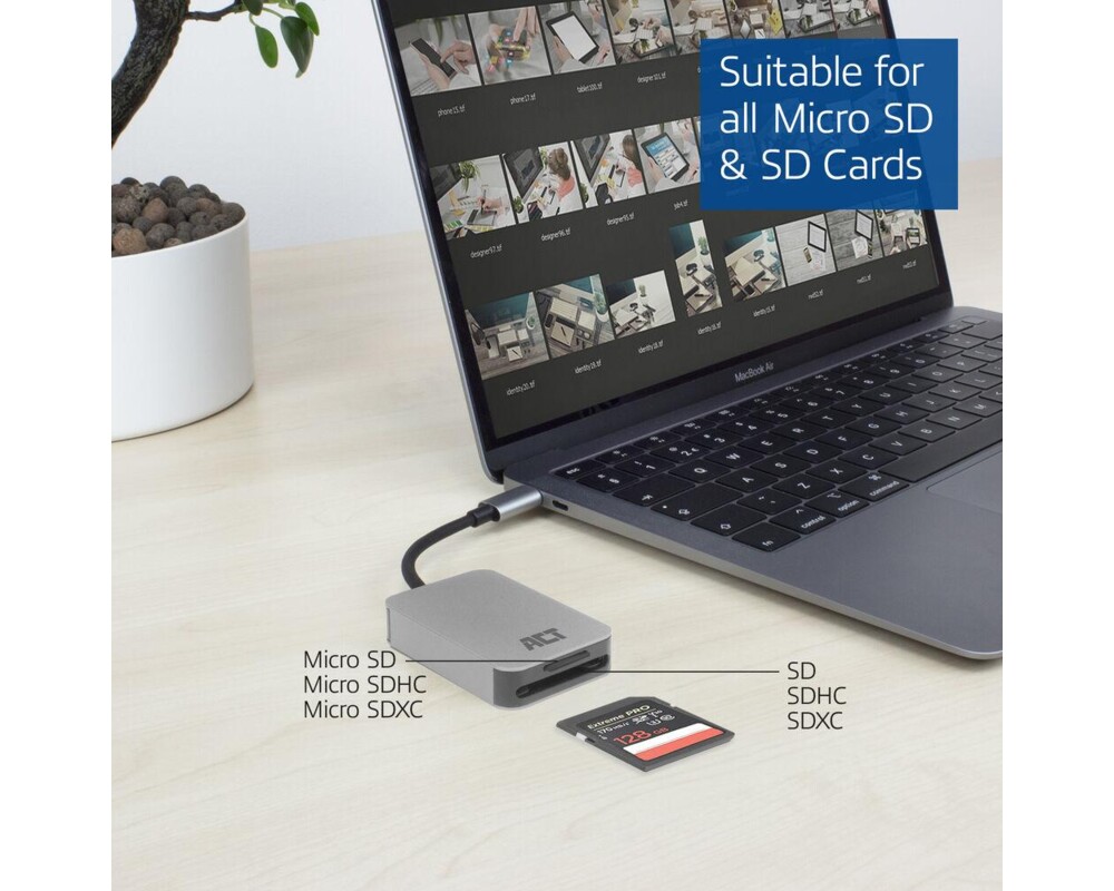 Четец за карти Четец за SD / micro SD карти ACT AC7056, SDXC, USB-C 5