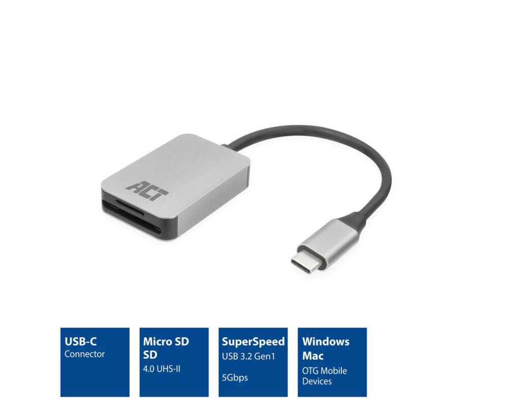 Четец за карти Четец за SD / micro SD карти ACT AC7056, SDXC, USB-C 2