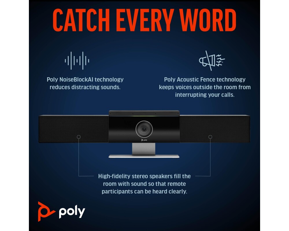 Видеоконферентна система HP Poly Studio USB 4K Video Sound Bar Wifi BT Zoom Certified Certified for Microsoft Teams Black-EURO 5