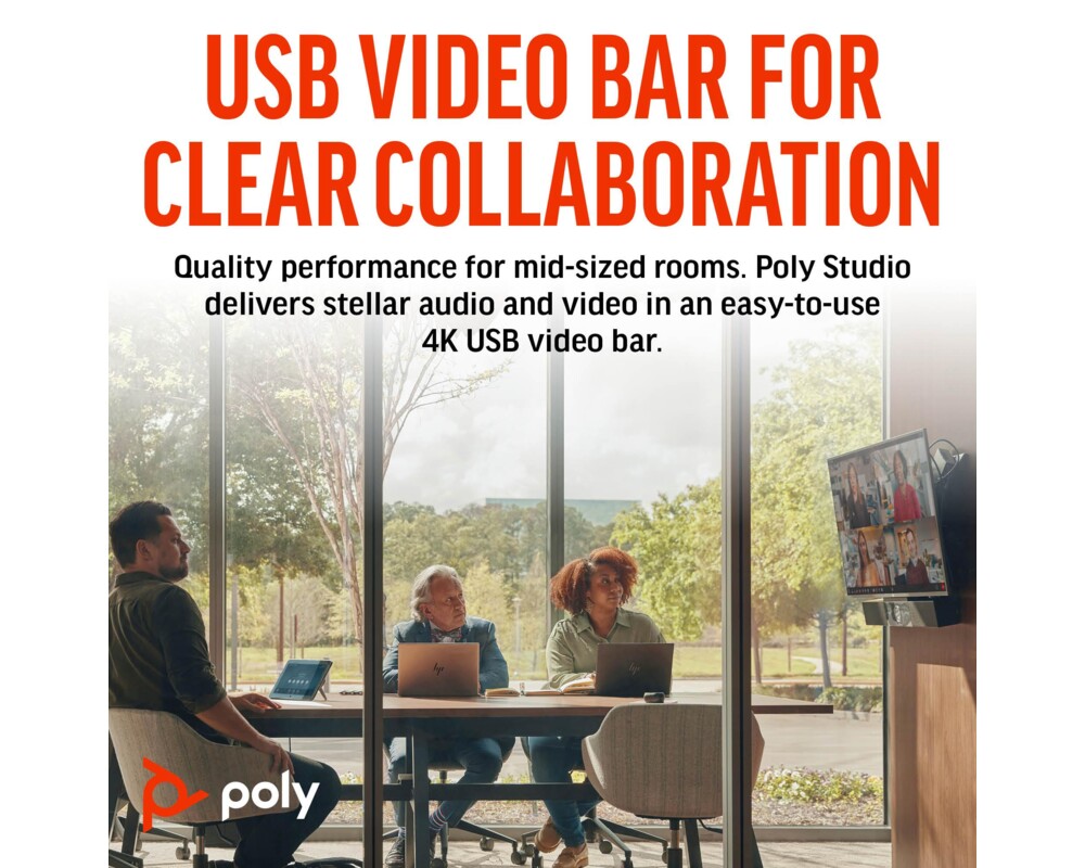 Видеоконферентна система HP Poly Studio USB 4K Video Sound Bar Wifi BT Zoom Certified Certified for Microsoft Teams Black-EURO 6
