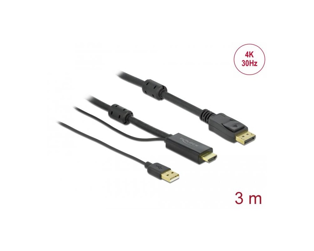 Кабел Delock HDMI мъжко - DisplayPort USB мъжко, 4K 30 Hz, 3 м, Черен 2