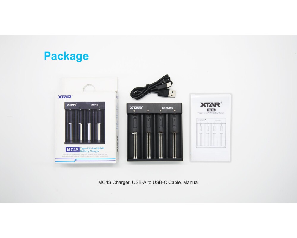 Зарядно   XTAR MC4S, USB Type-C, Universal Charger, LiIon & NIMH, 18650, CR123, AA, AAA 2