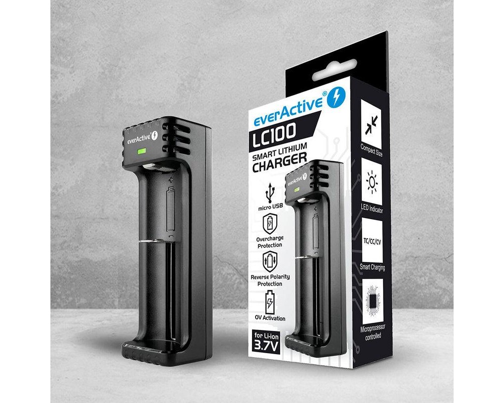 Зарядно  за LiIon батерии 3,7v CR18650,CR123,14500 1 гнездо USB micro LC-100 EverActive 4