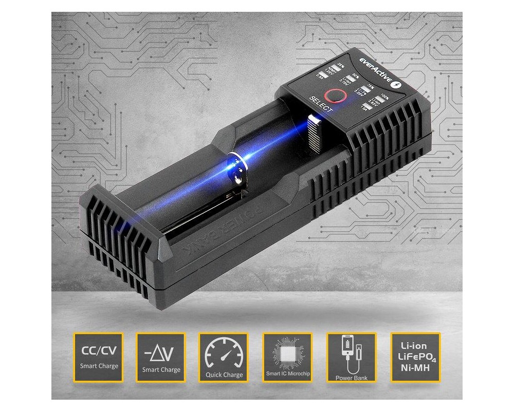 Зарядно  за LiIon/NiMh батерии 3,7v/1.2v универсално 1 гнездо USB micro UC-100 EverActive 3