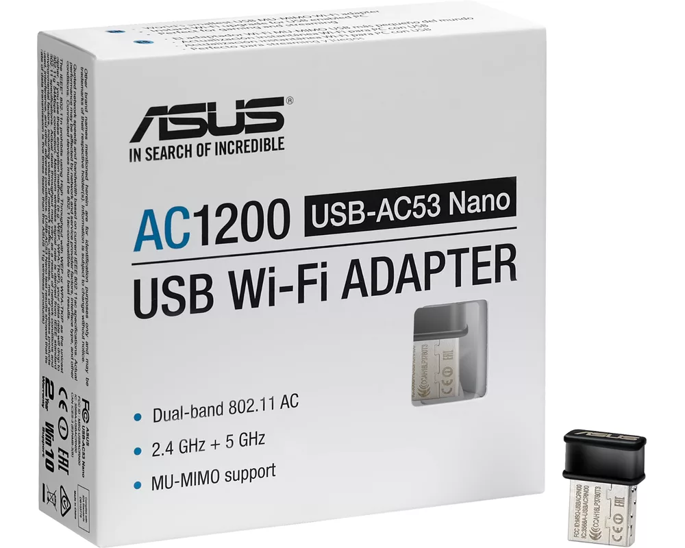 Мрежова карта USB Адаптер ASUS USB-AC53 Nano, AC1200 Dual-band USB Wi-Fi 7