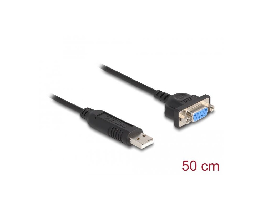Адаптери DeLock, USB 2.0 - RS-232 D-Sub 9 женско, 50 см 2