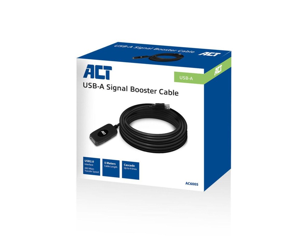 Кабел ACT SB0005, USB-A мъжко - micro USB-B женско, 5.0 м, Черен 5