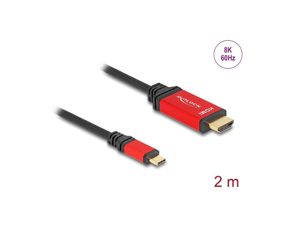 Кабел Delock USB-C - HDMI, 2m, Червен 2