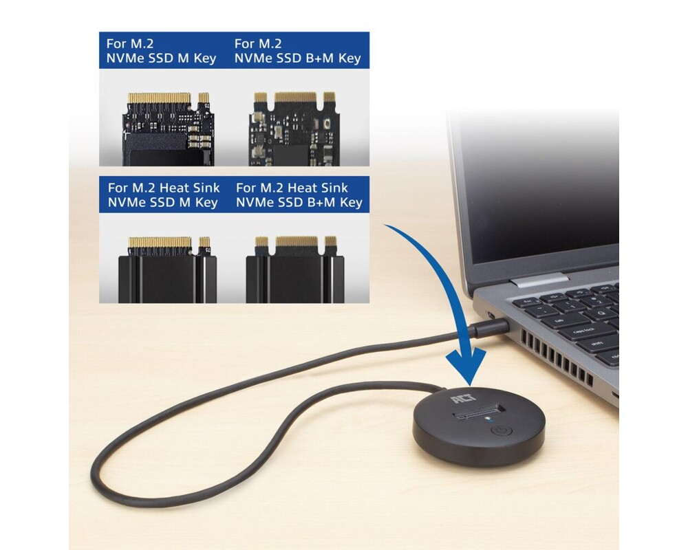 Адаптери Докоинг станция ACT, USB-C - M.2 NVMe/PCIe SSD, 10 Gbps 4