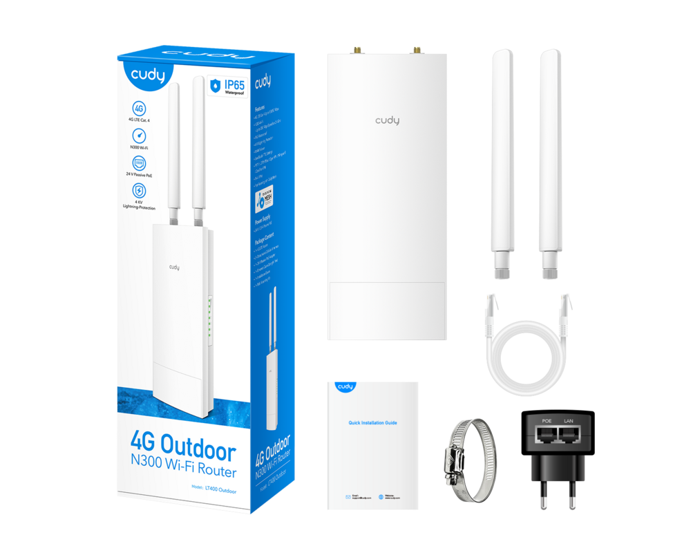 Рутер Cudy LT400 Outdoor, N300, 4G LTE, 2.4 GHz, 300 Mbps 5