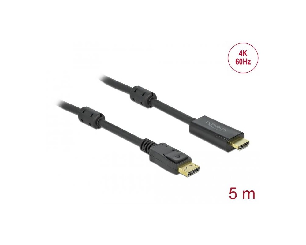 Кабел Delock DisplayPort мъжко - HDMI мъжко, 5 м., 4K 60Hz, Черен 2