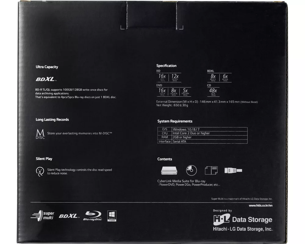 Оптично устройство Записващо устройство Blue-Ray Hitachi-LG BH16NS55, за вграждане в компютър, SATA, черен 4