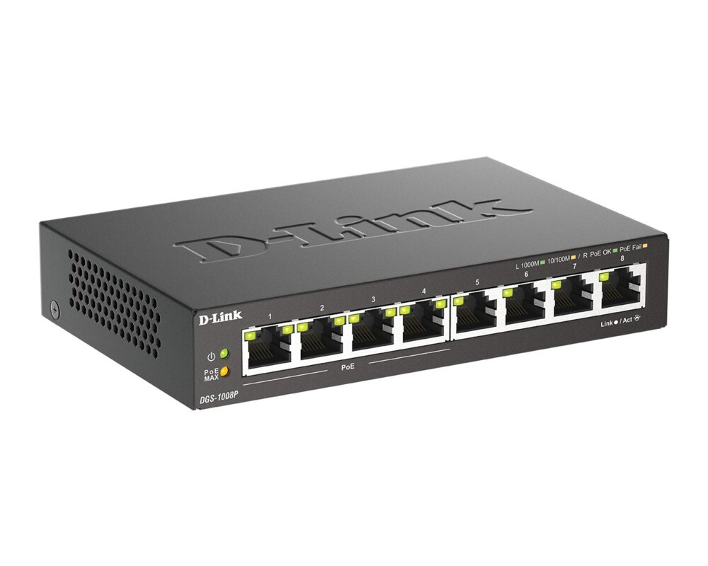 Switch (Комутатор) Суич D-Link DGS-1008P, 4x PoE + 4 x стандартни, 10/100/1000, Gigabit,  3