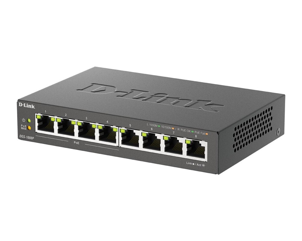Switch (Комутатор) Суич D-Link DGS-1008P, 4x PoE + 4 x стандартни, 10/100/1000, Gigabit,  2