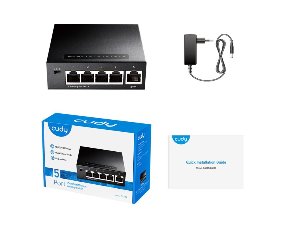Switch (Комутатор) Суич Cudy GS105, 5 портов, 10/100/1000, Auto-MDI/MDIX 5
