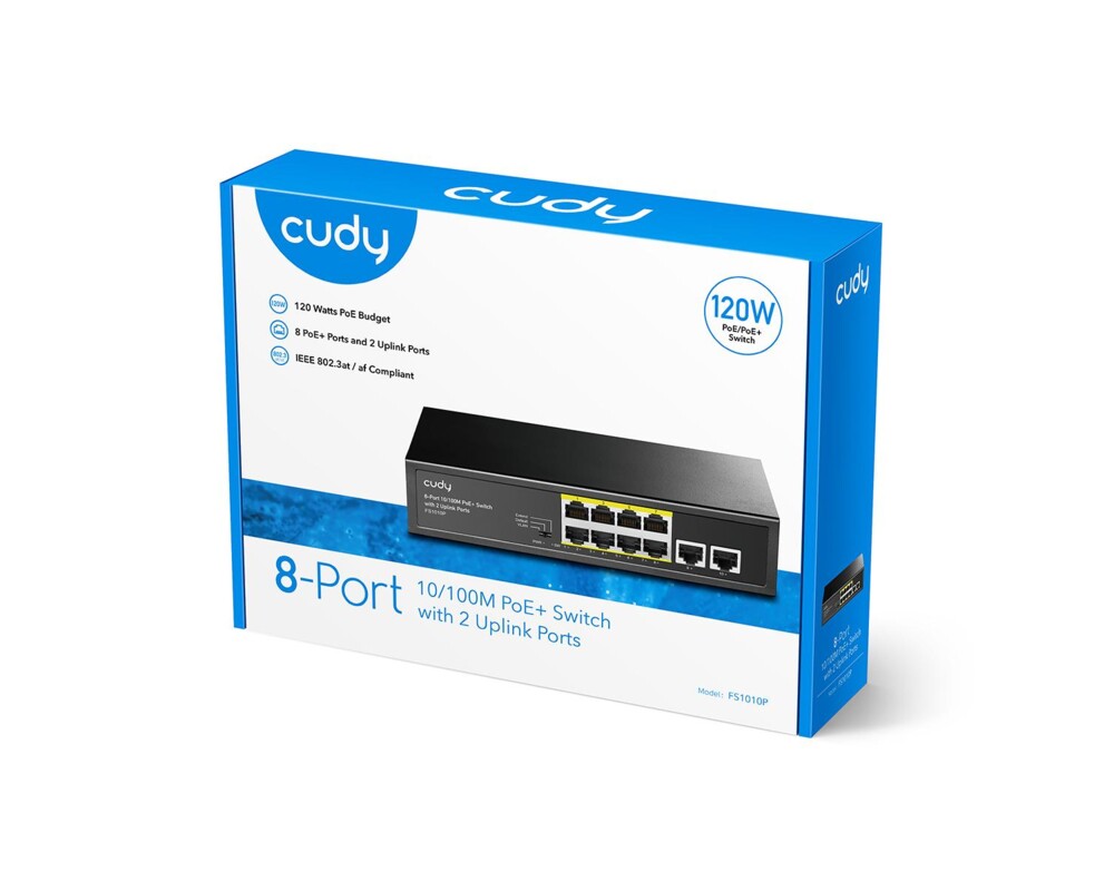 Switch (Комутатор) Суич Cudy FS1010P, 8 портов, 10/100, PoE+ Switch 120W, 2 x Uplink порта 6