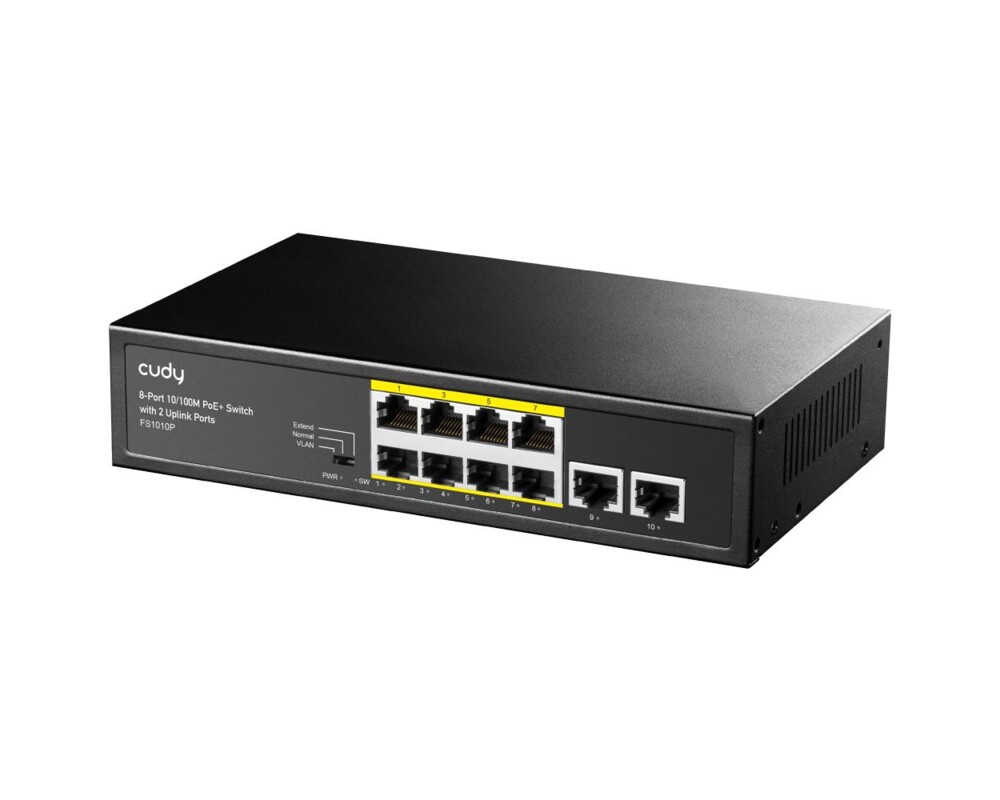 Switch (Комутатор) Суич Cudy FS1010P, 8 портов, 10/100, PoE+ Switch 120W, 2 x Uplink порта 2