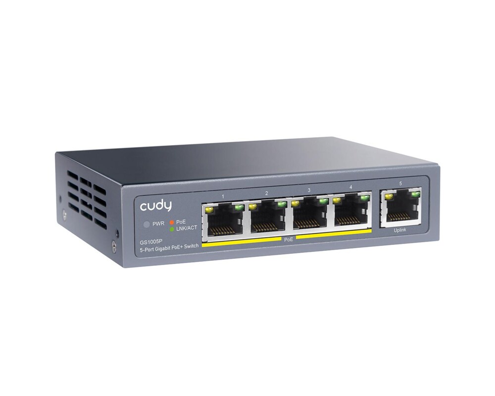 Switch (Комутатор) Суич Cudy GS1005P, 5 портов, 10/100/100, PoE+ Switch 60W, Uplink порт 2