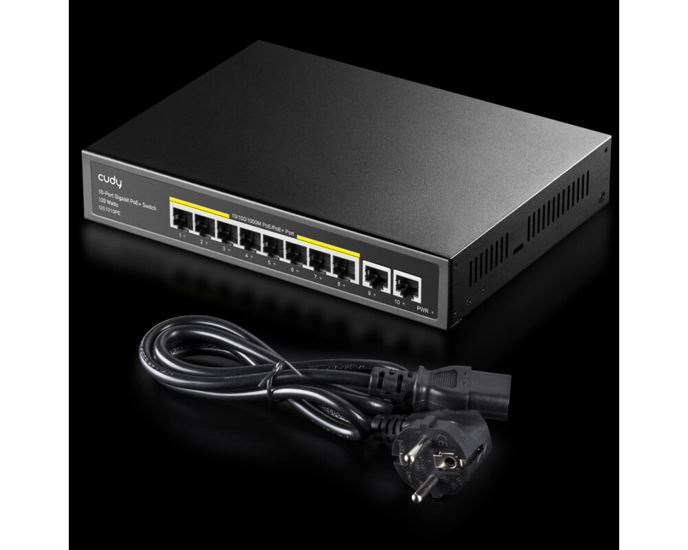 Switch (Комутатор) Суич Cudy GS1010PE, 8 портов, 10/100/1000, PoE 120W, 2 x Uplink порта 3