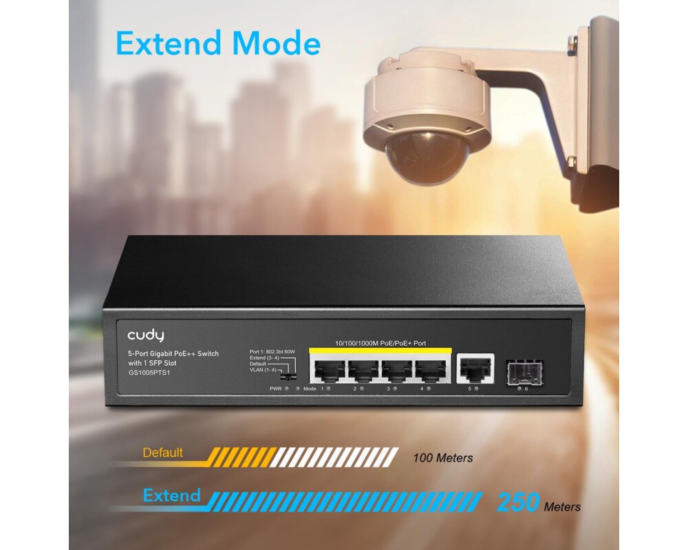 Switch (Комутатор) Суич Cudy GS1005PTS1, 5 портов, 10/100/1000, PoE+ Switch 120W, 1 SFP Slot 5